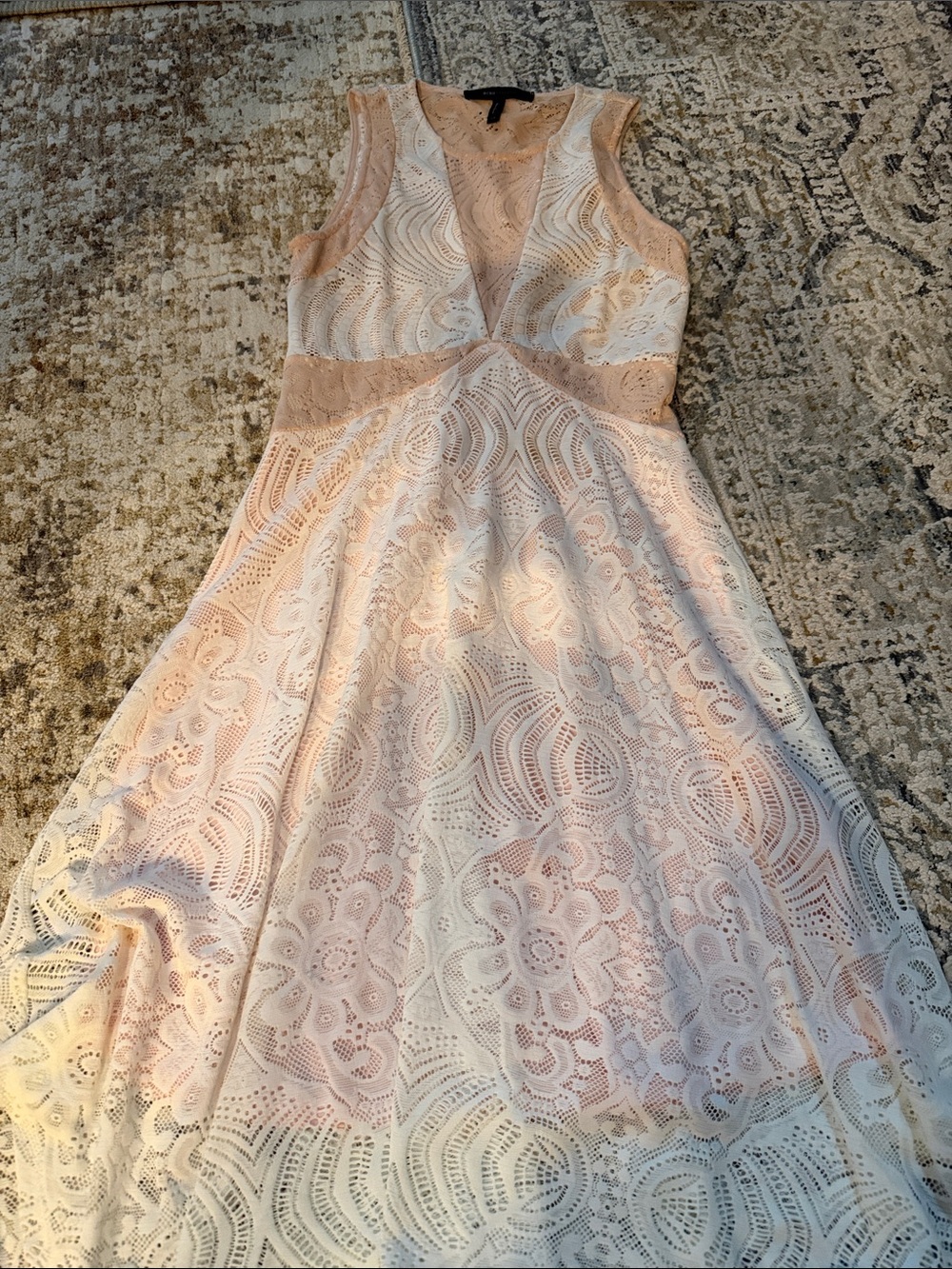 BCBGMaxAzria Blush Pink & Ivory Lace Midi Dress